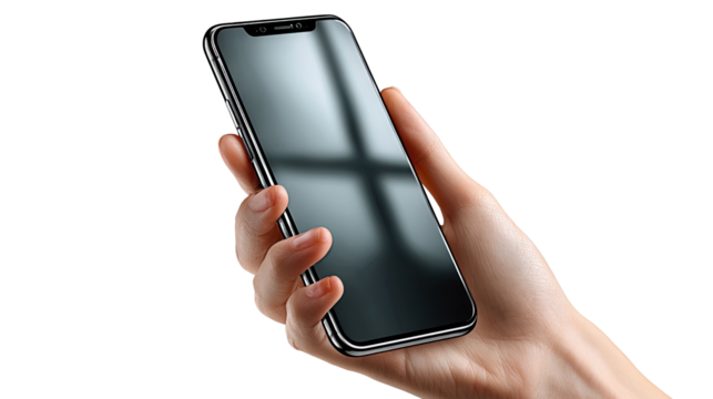 Smart Device in Hand: A sleek, modern smart device is held gently in a hand, the screen reflecting a suggestion of the world, perfect for use in projects concerning technology. 