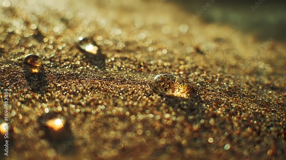 Aufkleber macro photography of golden glitter particles scattered on dark surface with shallow depth of field 