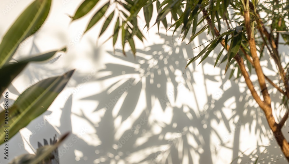 Poster shadow and light creating a soft blurred pattern of leaves on a wall