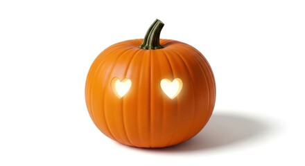 Obraz premium Halloween pumpkin with heart shaped eyes glowing on a white background