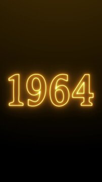 Futuristic glowing neon light 1964 text. Animated text 1964 neon glowing with reflection, Glowing neon number text background.