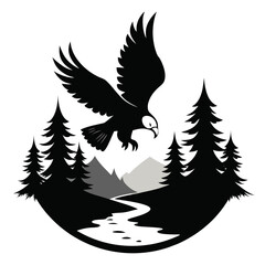 Eagle Catching Fish Silhouette Vector