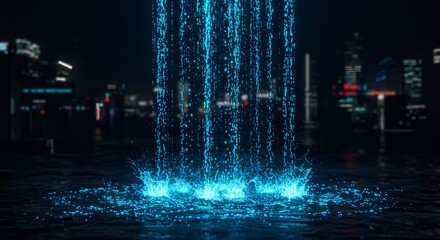 Cyberpunk Blue Energy Rain - Futuristic Urban Explosion AI-Generated for Film Noir, Game Trailers