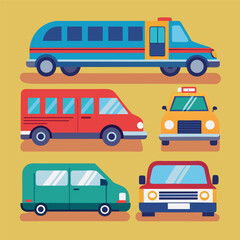 Vector illustration of vehicle drawings. side, front top views. car in colorful