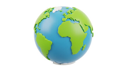 Fototapeta premium A stylized oval shaped representation of planet earth with continents in green and oceans in blue against a stark black background