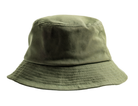 Olive green bucket hat, front view (1)