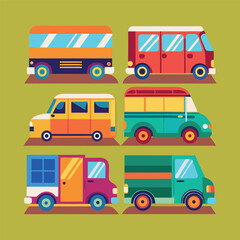 Vector illustration of vehicle drawings. side, front top views. car in colorful
