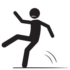 Black stick figure icon depicting a person slipping and falling