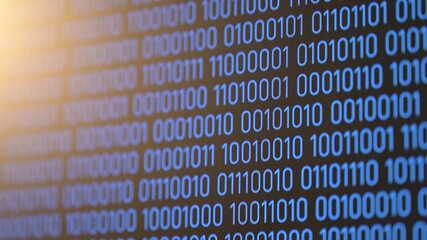 Blue binary code moving down the screen. A screen with blue binary computer code moving downwards on a black background