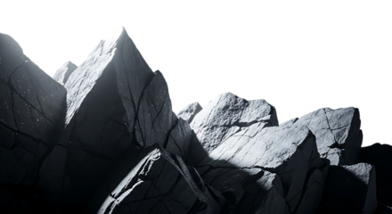 Dramatic close up of sharp jagged ice formations with stark lighting against a deep black background evoking a sense of cold and isolation