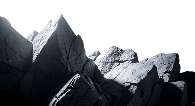 Dramatic close up of sharp jagged ice formations with stark lighting against a deep black background evoking a sense of cold and isolation