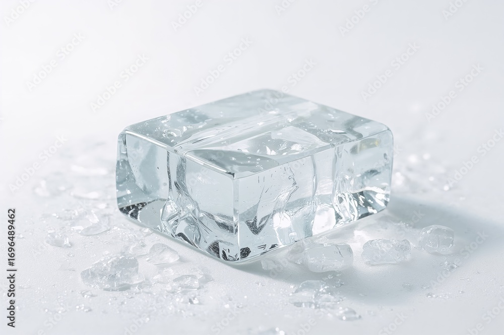 Aufkleber transparent ice block resting on a white background with clipping path added.