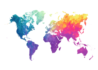 world map made of colorful splashes illustration png 