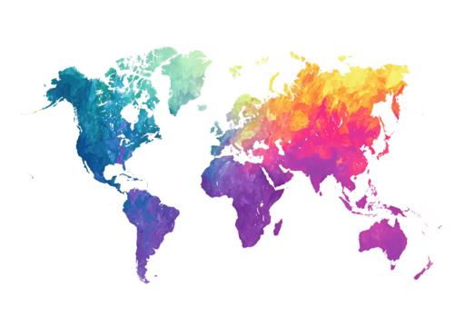 world map made of colorful splashes illustration png 