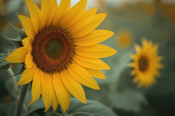 Fototapeta premium Stunning Detailed Shot of a Large Yellow Sunflower