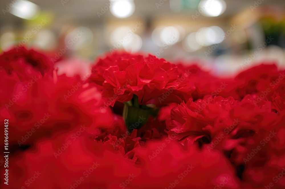 Canvas Prints close-up of vibrant red carnations in bloom at a retail store with soft-focus background