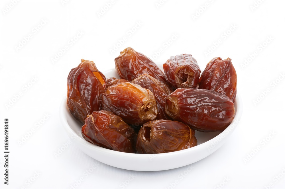 Poster white backdrop with a bowl filled with dried dates