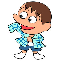 着替え パジャマ 子供 男の子 イラスト/Changing clothes pajamas child boy illustration