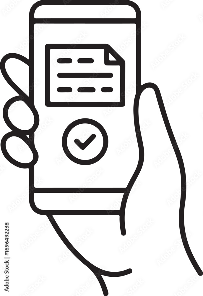 Poster Hand holding smartphone displaying document and checkmark icon