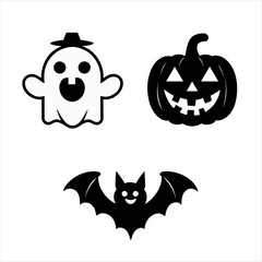 Vector art of halloween icon set with ghost, pumpkin and bat