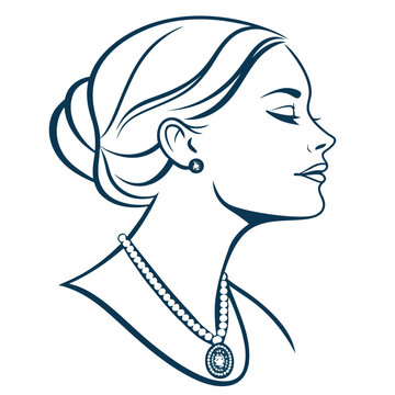 elegant woman profile wearing pearl necklace clip art preview