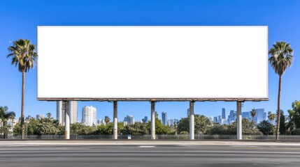 Blank billboard with cityscape background