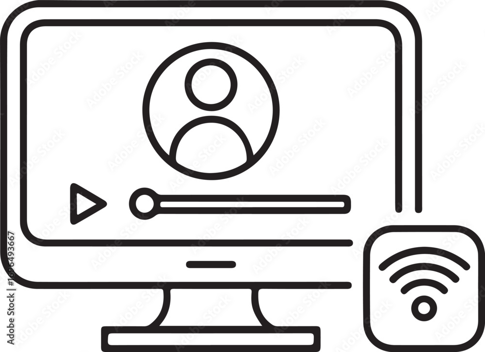 Aufkleber computer screen displaying video player with wifi symbol icon