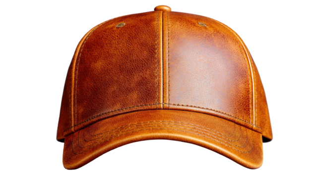 Close-up of a tan leather baseball cap (1)