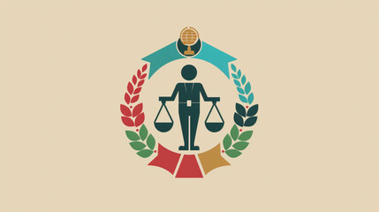 Modern vector badge logo for International Human Rights Day, unity and freedom concept, minimal flat style, centered on beige background