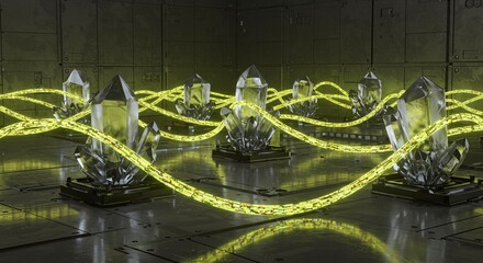 Futuristic Crystalline Energy Core - Glowing Data Transmission AI-Generated for Tech Presentations, Sci-Fi Concepts