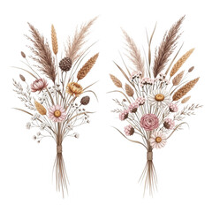 Fototapeta premium Boho dried flower arrangement isolated on transparent background