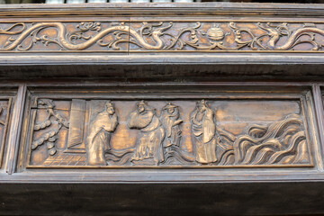 Wood carvings on buildings
