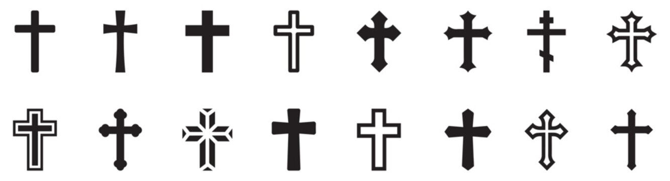 Christian cross icon collection. Religious cross icon. Vector illustration. EPS 10	
