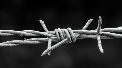 The barbed wire stands out exceptionally against the monotonous gray background, and the high definition ensures that every detail of the wire's texture and structure is clearly visible.