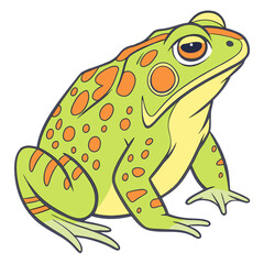A cute cartoon green frog with orange spots