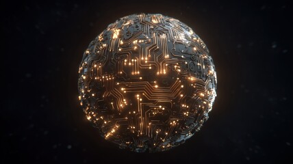Glowing sphere with a lot of circuits on it