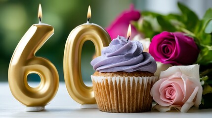 Elegant 60th Birthday Celebration with Cupcake and Floral Arrangement