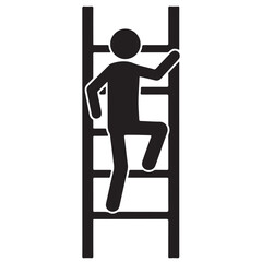 Minimalist black silhouette icon of a person climbing a ladder