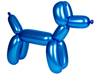Side Angle of Glossy Blue Balloon Dog Figurine, Reflective Surface, Transparent PNG