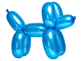 Blue Balloon Dog Statue with Glossy Finish, Diagonal Top-Down Perspective, Transparent PNG