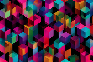 Obraz premium Vibrant Neon 3D Cube Geometric Abstract