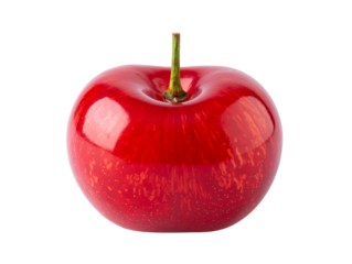 Whole Surinam Cherry with Glossy Red Ridges, Front View, Transparent PNG