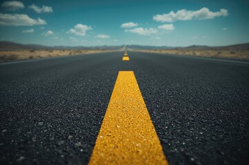 Fototapeta premium Dark road surface featuring a yellow dividing line
