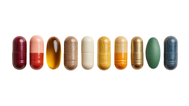 Row of various colored capsules
