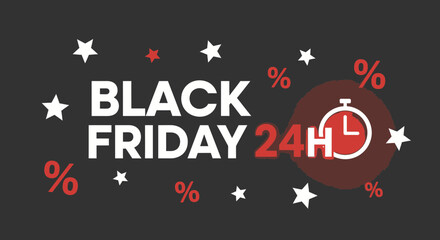 Fototapeta premium Black Friday 24 Hour Sale Announcement with Discount Percentages and Timer Illustration