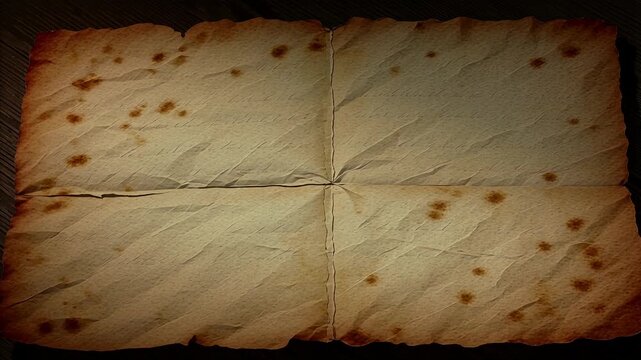 Mysterious vintage parchment unfolds, revealing secrets in every crease, ready for a historical reveal or vintage treasure hunt animation