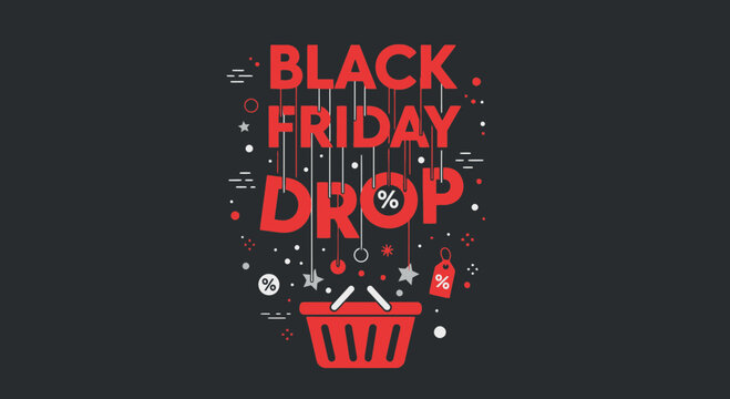 Vibrant Black Friday Sale Promotional Graphic Featuring Discount Elements and Shopping Basket Design
