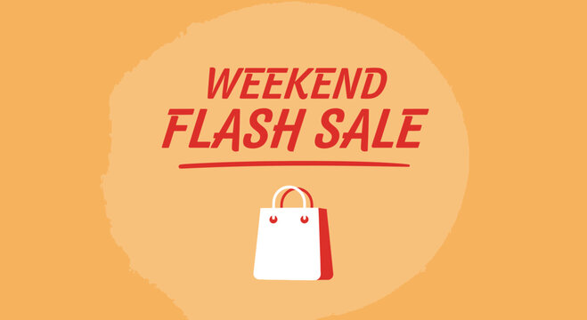 Bright and Bold Weekend Flash Sale Announcement with Shopping Bag Illustration