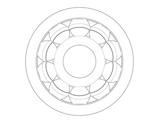 Monochrome Ball Bearing CAD Drawing: Wireframe Outline Illustration of a Precision Mechanical Part. Engineering Blueprint for Industrial Machinery, Product Design, and Advanced Technology Concepts.