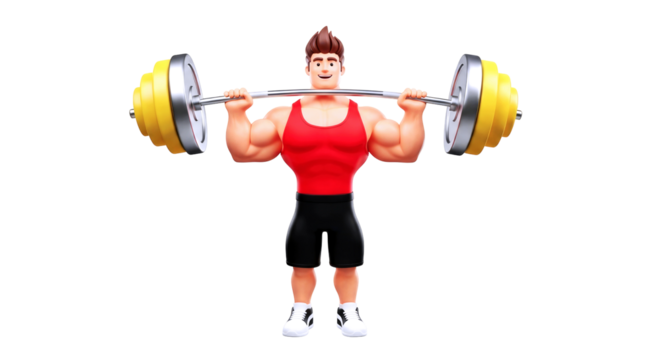 cartoon strongman weightlifting powerhouse, 3d animation asset, muscular strength, isolated on transparent background
